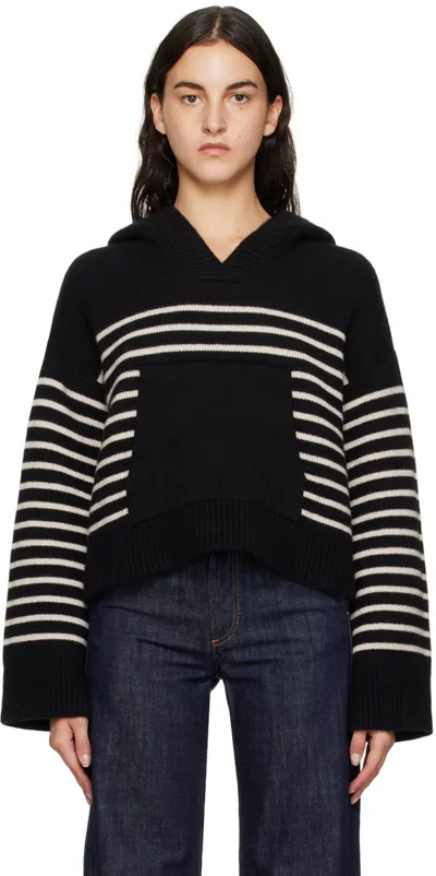 Khaite Cruz Striped Cashmere Hoodie In Black & Custard Stripe