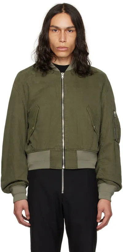 We11 Done Khaki Dropped Shoulder Bomber Jacket