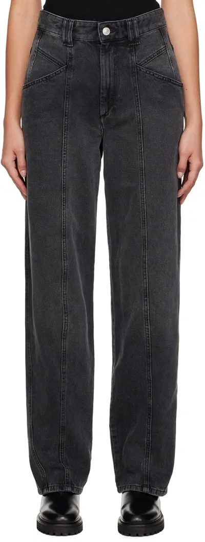 Isabel Marant Vetan Faded Cotton Denim Straight Jeans In Washed Black