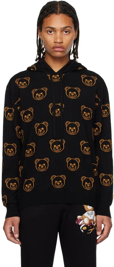 Moschino Black Jacquard Hoodie In A4555 Fantasy Print