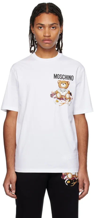 Moschino White Tailor Teddy Bear T-shirt In V1001 Fantasy Print