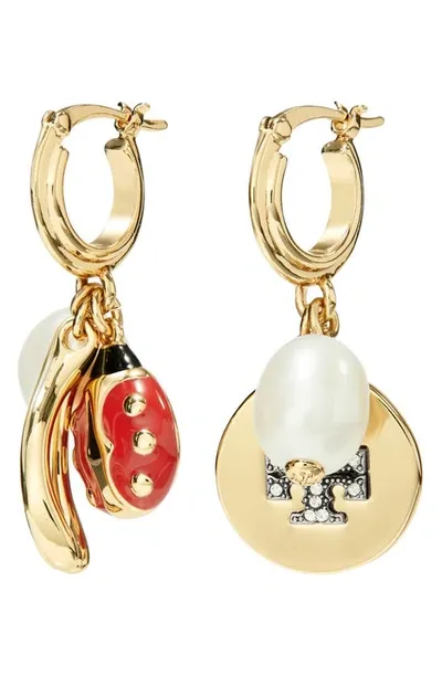 Tory Burch Charm Hoop Earring In Cream