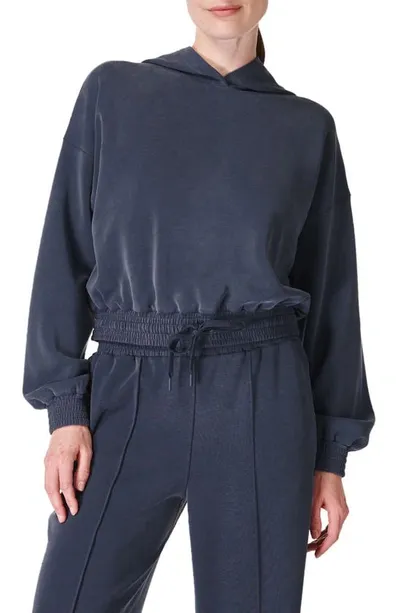 Sweaty Betty Summer Sand Wash Crop Hoody In Navy Blue