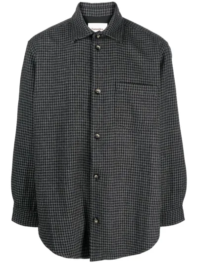 Nanushka Houndstooth Wool-blend Shirt In Grey/black