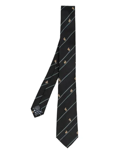 Paul Smith Embroidered-design Silk Tie In Blue