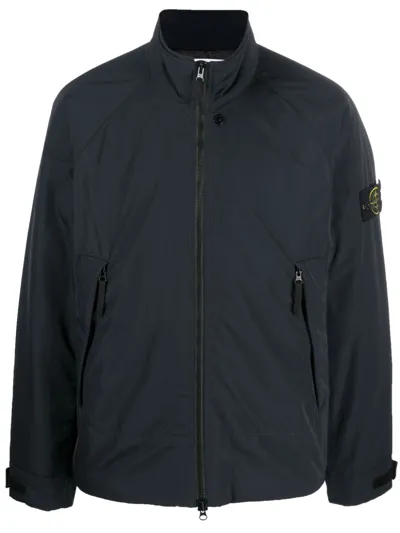 Stone Island Compass-motif Zip-up Windbreaker In Black