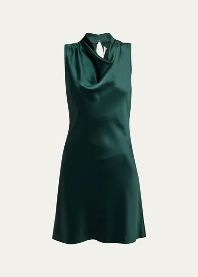 Veronica Beard Maelle Silk Cowl-neck Sleeveless Mini Dress In Pine