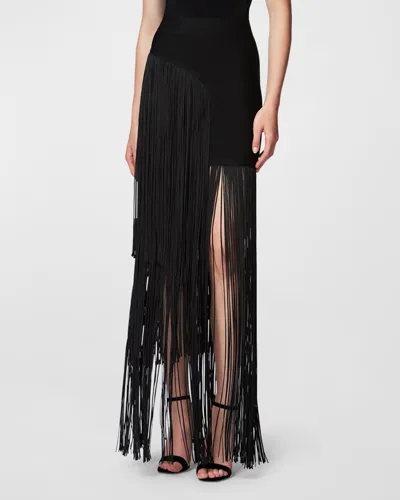 Herve Leger Tiered Fringe Maxi Skirt In Black