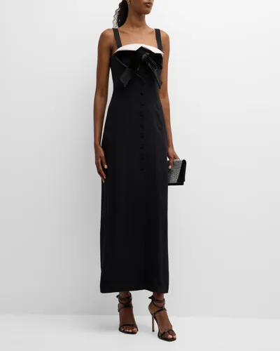 Emporio Armani Two-tone Satin Tuxedo Maxi Dress In Solid Black