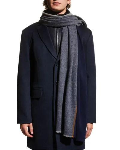 Neiman Marcus Men's Colorblock Cashmere Scarf In Navy