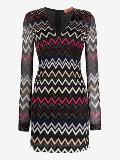 Missoni V Neck Mini Dress In Black