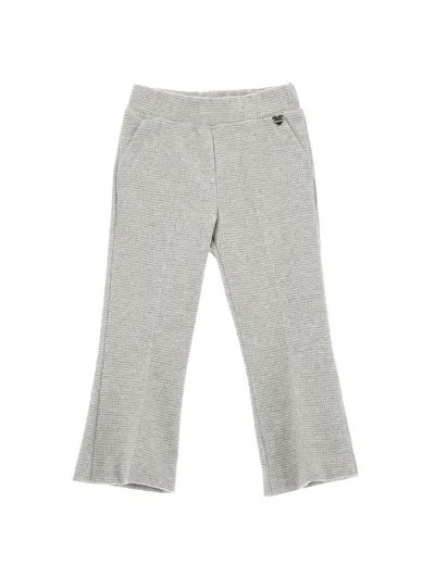 Monnalisa Kids' Houndstooth Flared Cotton-blend Pants In Cream + Grey