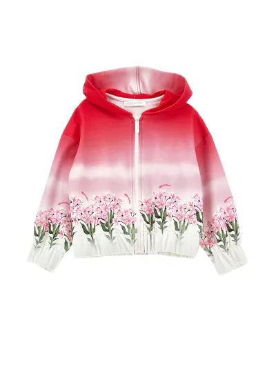 Monnalisa Kids'   Graduated Zip-up Hoodie In Rosa Fairytale + Cream