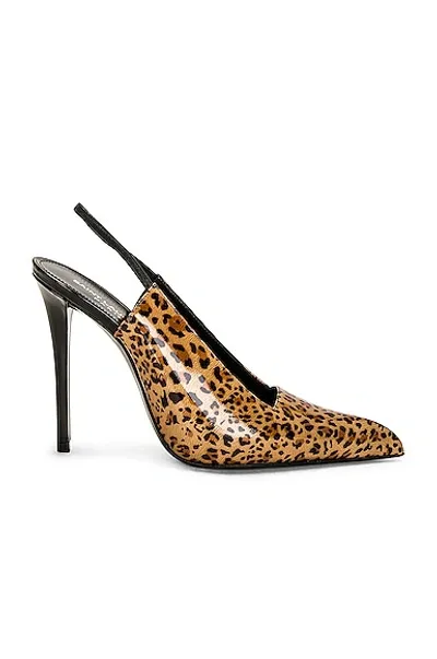 Saint Laurent Raven Slingback Leopard-print Pumps In Brown