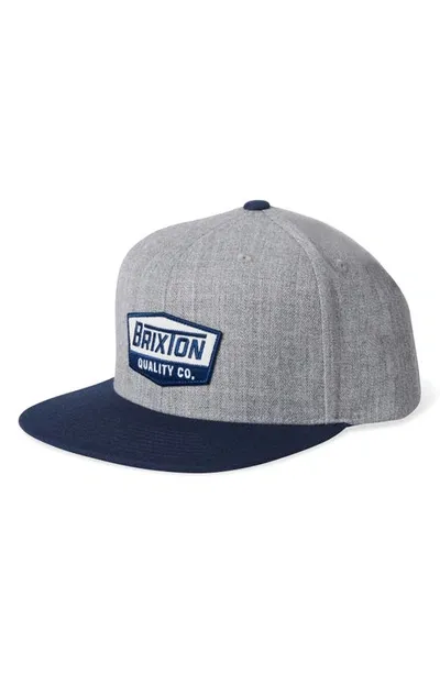 Brixton Regal Snapback Baseball Cap In Light Heather Grey/washed Navy