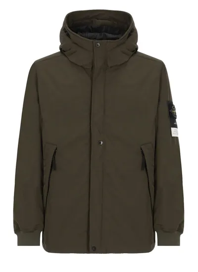 Stone Island Logo Patch Hooded Jacket In Green