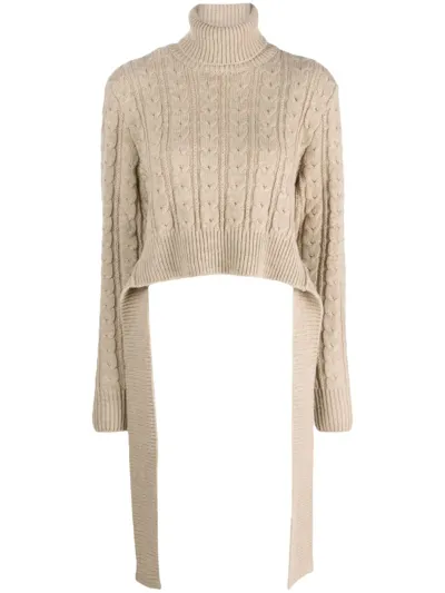 Mm6 Maison Margiela Roll-neck Cable-knit Jumper In Beige