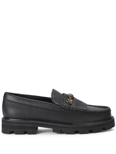 Kurt Geiger London Womens Black Carnaby Eagle-head Embellished Leather Loafers