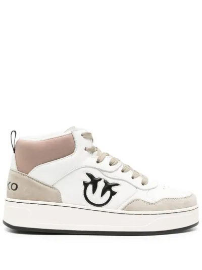 Pinko Love Birds-embossed Sneakers In Off White/beige