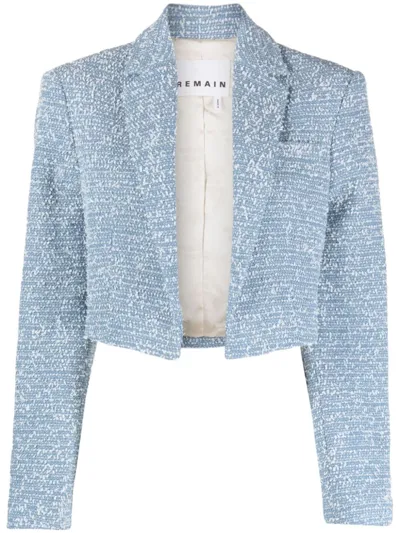 Remain Cropped Tweed Jacket In Blue