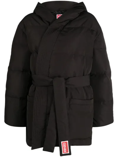 Kenzo Belted Wrap Down Jacket In Black