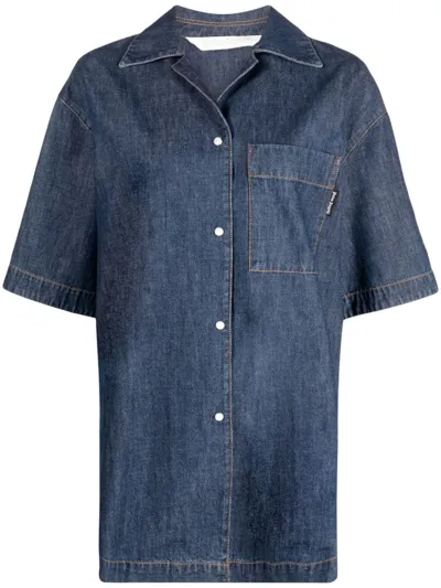 Palm Angels Camp-collar Denim Shirt In Blau