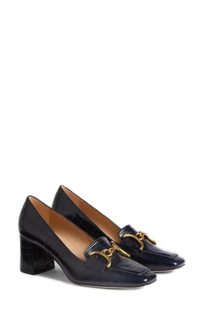 Lk Bennett Samantha Croc Embossed Bit Loafer Pump In Midnight