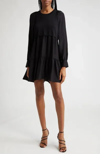 Cinq À Sept Presley Tiered Silk Mini Dress In Black