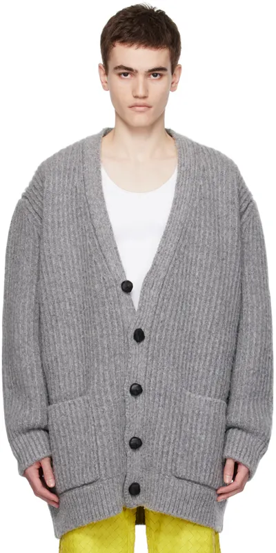 Bottega Veneta Knit Cardigan Male Grey In 1306-medium Grey