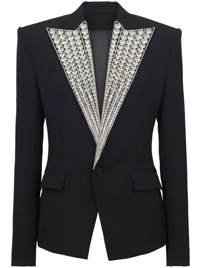 Balmain Crystal-embellished Wool Blazer In Black