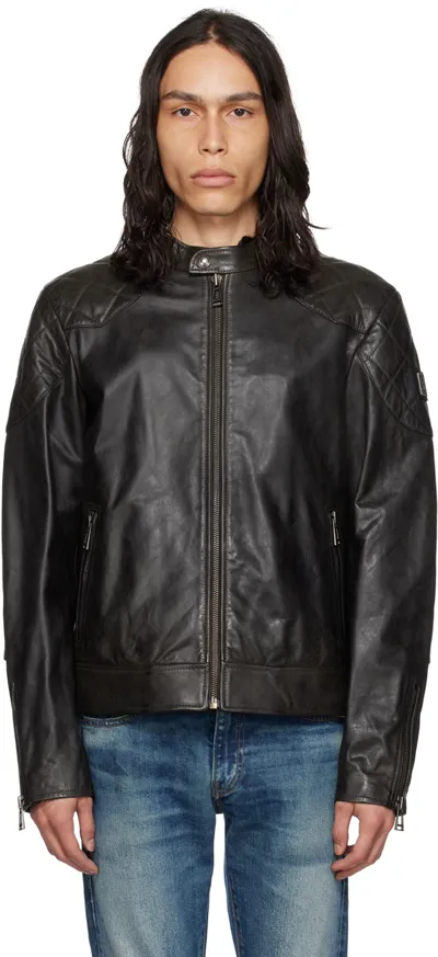 Belstaff Black Outlaw Leather Jacket In Black Fabric