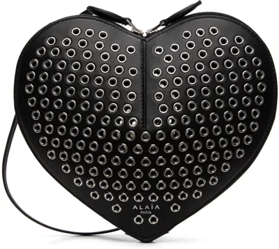 Alaïa Le Coeur Heart Eyelet Crossbody Bag In Noir