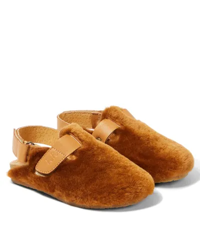 Pèpè Kids' Lucio Slingback Shearling Clogs In Brown