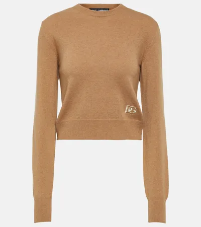 Dolce & Gabbana Cropped Cashmere-blend Sweater In Beige