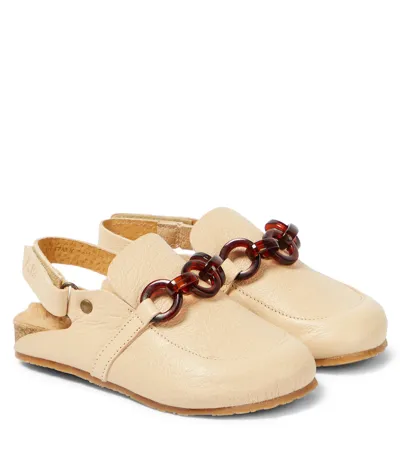 Pèpè Kids' Rubi Slingback Leather Clogs In Beige