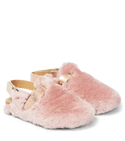 Pèpè Kids' Lucio Slingback Shearling Clogs In Pink