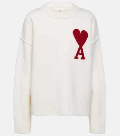 Ami Alexandre Mattiussi Ami De Caur Wool Sweater In White