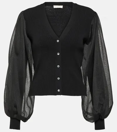 Ulla Johnson Quinn Puff-sleeve Combo Knit Cardigan In Black