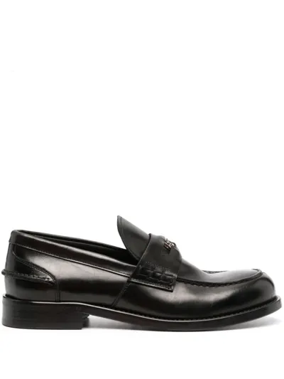 Roberto Cavalli Logo-plaque Leather Loafers In Black