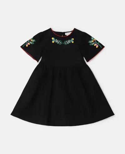 Stella Mccartney Kids' Folk Flower Embroidery Dress In Black