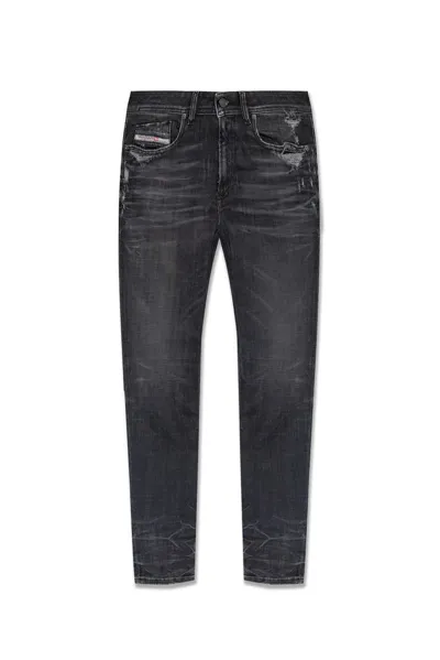 Diesel Distressed Slim Cut Jeans In Black