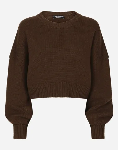 Dolce & Gabbana Wool And Cashmere Round-neck Sweater In Brown