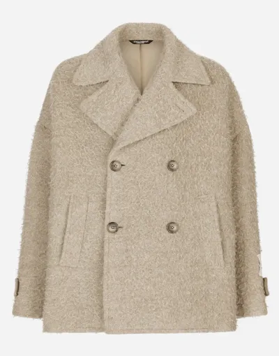 Dolce & Gabbana Vintage-look Double-breasted Wool And Cotton Pea Coat In Beige