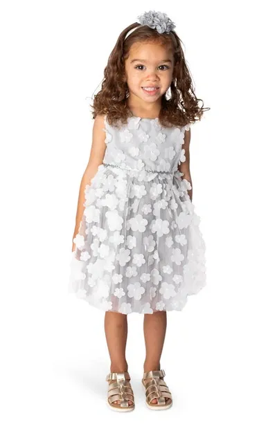 Popatu Babies' 3d Floral Tulle Dress In Grey