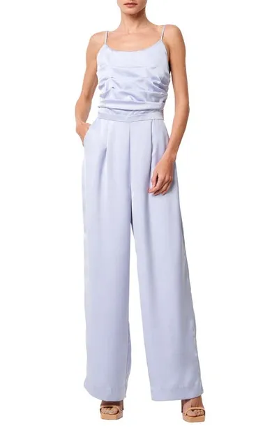 Ciebon Cecilie Pleated Satin Cami Jumpsuit In Light Blue