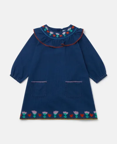 Stella Mccartney Folk Flower Embroidered Collared Dress In Navy