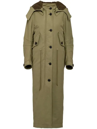 Prada Single-breasted Long Coat In Green