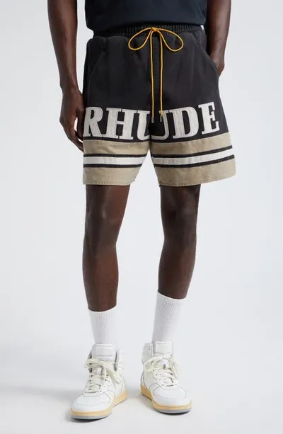 Rhude Logo Shorts In Black Khaki