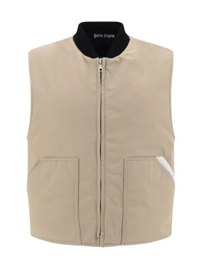 Palm Angels Down Jacket Vest In Beige