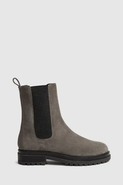 Reiss Grey Suede Chelsea Boots